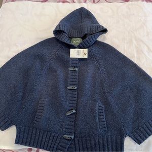NWT Woolrich 100% Wool Navy Poncho Cardigan XS